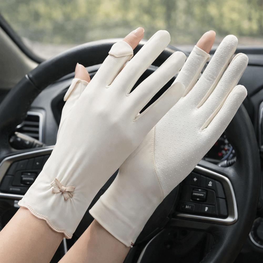 Thin Women Sunscreen Gloves Anti-UV Summer Driving Mittens Fashion Ice Silk Riding Gloves Outdoor