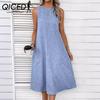 Spring and Summer Women's Fashion Casual V-neck Sleeveless Solid Color Dress Women