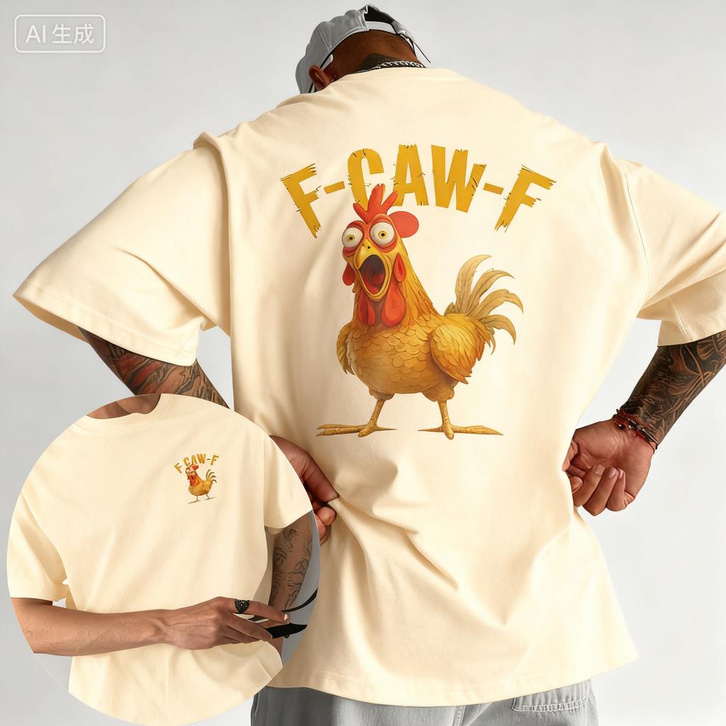 2025 Summer Funny F Caw F Chicken FCAWF Chicken 100 Pure Cotton Printed Tshirt Men Crew Neck Short Sleeve Gift Idea Clothes