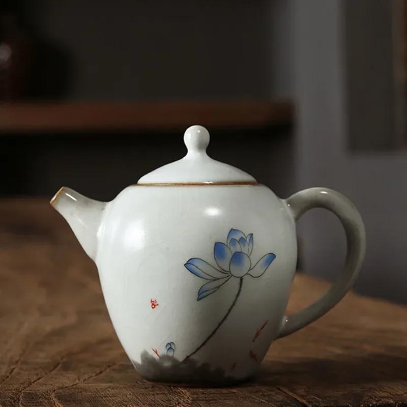 200ml Traditional Ru Kiln Ceramic Teapots Handmade Flower and Bird Pattern Tea Pot Household Travel Kettle Chinese Tea Set