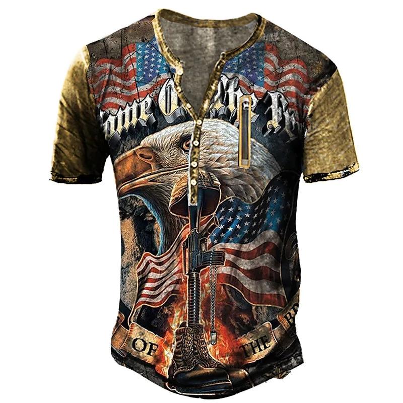 2023 Новая летняя модная футболка в винтажном стиле с коротким рукавом, мужские приталенные футболки с V-образным воротником и пуговицами, топы.