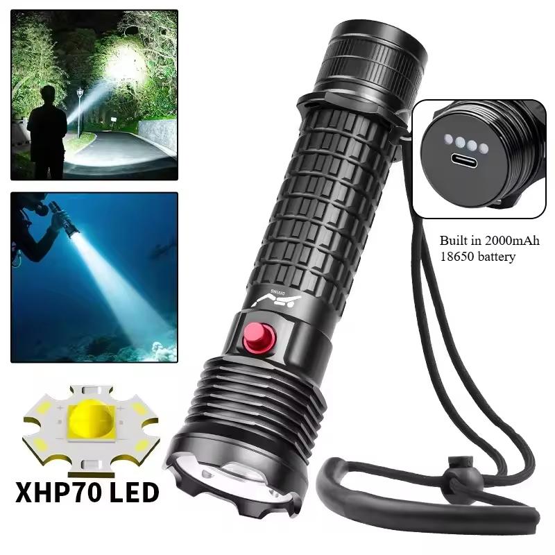 Профессиональный фонарь для подводной охоты, дайвинга XHP70 LED, водонепроницаемый IPX8, фонарик для дайвинга, фонарь 18650, подводный фонарь