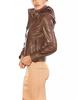 AL KHALID Stylish Brown Halloween Women Handmade Jacket Hoodie Genuine Lambskin Leather
