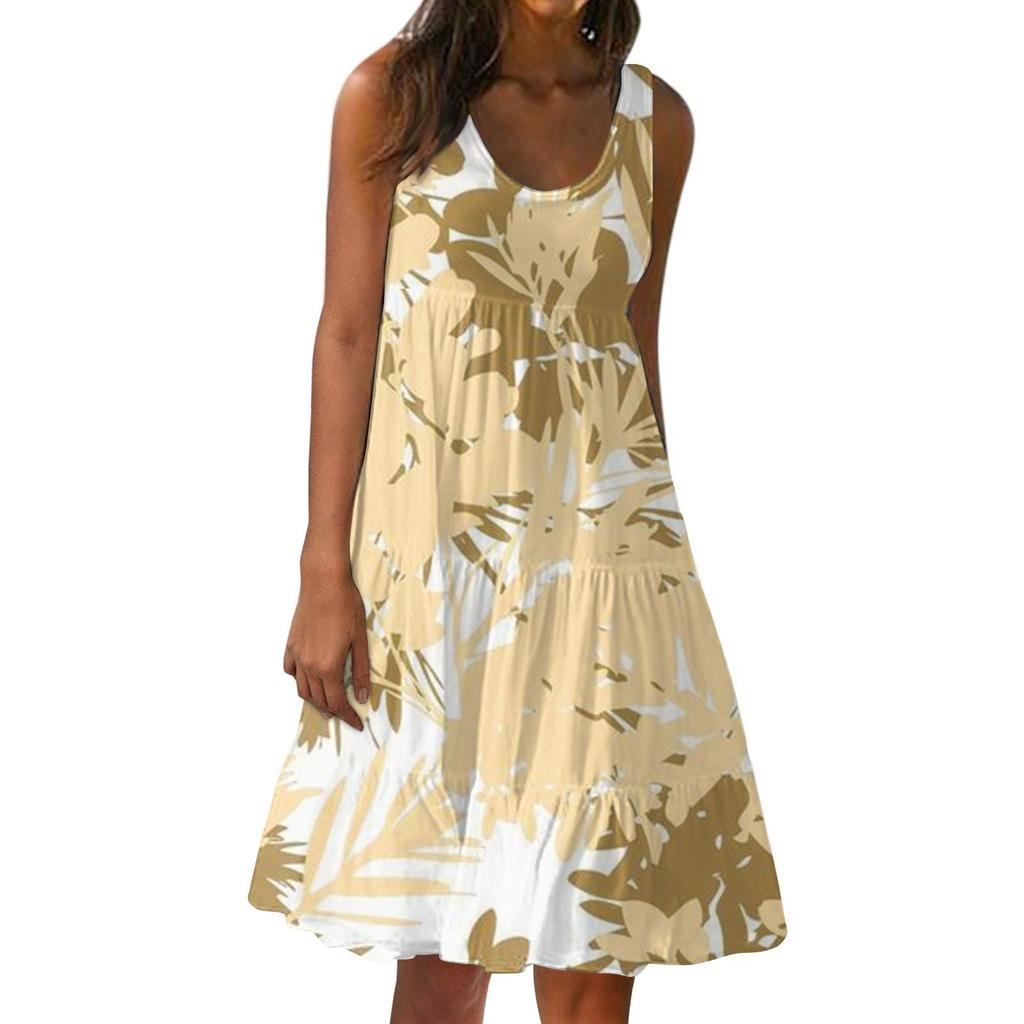 Женское платье, милая повседневная пляжная юбка без рукавов с принтом, сарафан