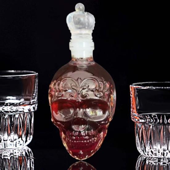 Графин для вина «Готический череп» объемом 350 мл, стеклянный графин ручной работы с герметичной пробкой, графин для виски, водки, пива