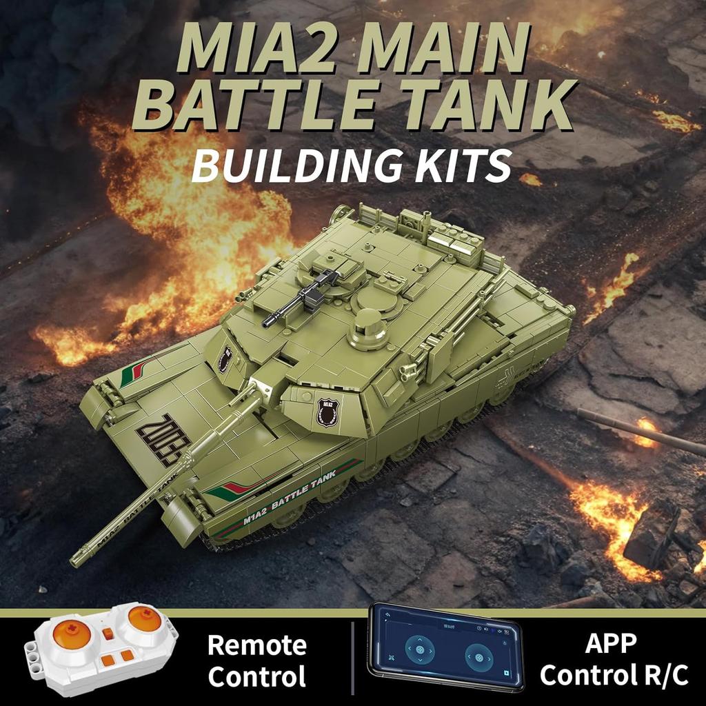 MOULD KING 20033 Военные танковые игрушки Пульт дистанционного управления M1A2 Основной боевой танк Строительный блок Кирпичная сборка Детский рождественский подарок