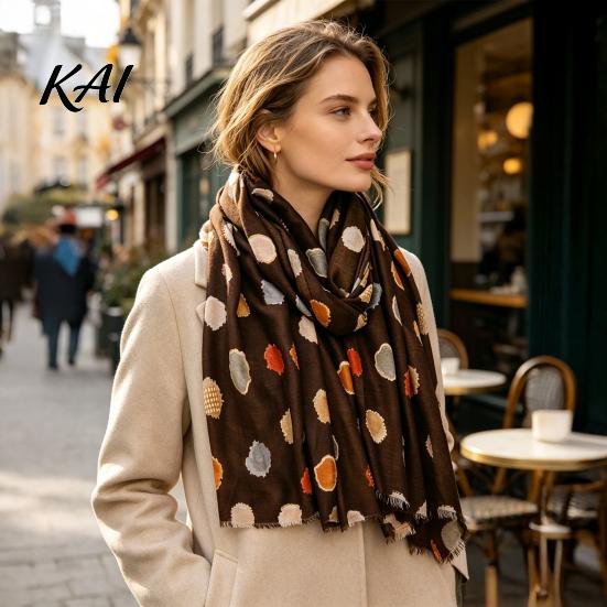 Sun Protection Headwear Polka Dot Silk Scarf for Women, Lightweight Tassel Shawl, Elegant Soft Breathable Women Wrap Spring Summer Autumn Winter,