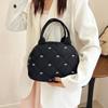 Stitching Embroidery Butterfly Knot Handbag Simple Style Soft Cotton Commuter Lunch Box Bag Student Handheld Bag Pouch
