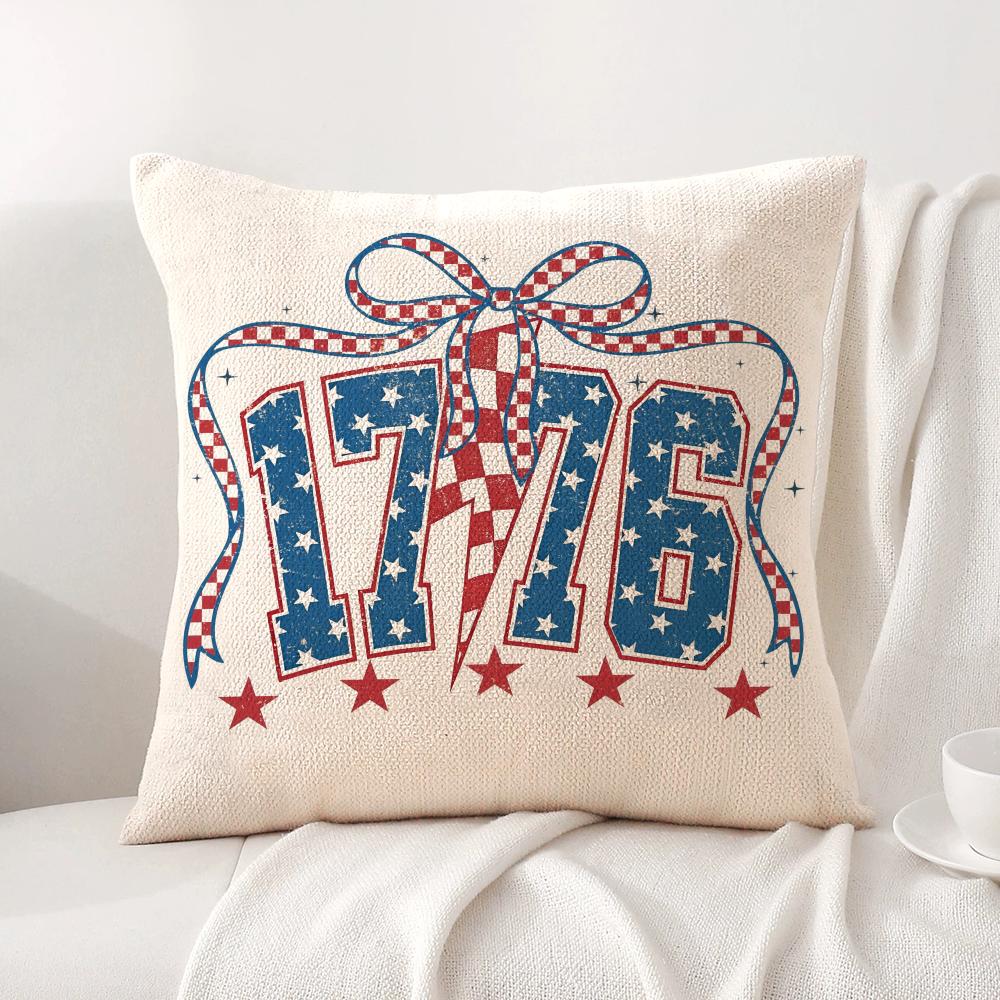 happy Anniversary of the US Cushion Cover Natural Linen Organic Fabric DoubleSided Printing Sofa Home Decor Gift Pillow Cover