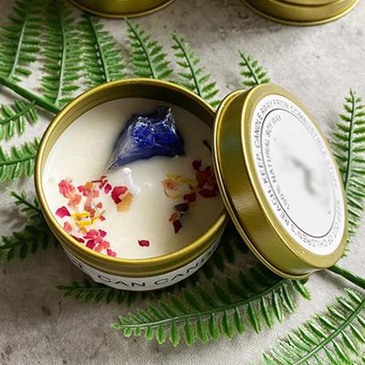 Свеча соевого воска в металлической олове, сухие цветы, хрустальный камень, ароматерапевтические свечи для ванн, лечебных спа-центров