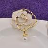 Female Fashion Pearl Camellia Brooches For Women Luxury Gold Color Alloy Flower Brooch Safety Pins
