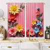 2pcs Vibrant Floral Print Curtains - Pink with Yellow, Red, Blue, Orange & Green Flowers and Leaves, Rod Pocket Design for Easy