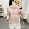 "Women's Plus Size Long-Sleeve Striped Cotton T-Shirt"
