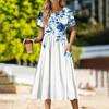 Women's Casual Cute Pattern Print Round Neck Midi Dress Basic Classic Outdoor Everyday Short Sleeve Loose Dress
