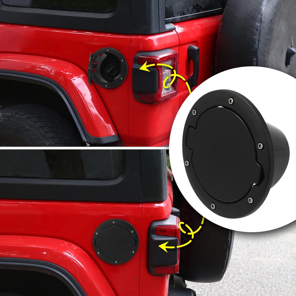 ACROPIX Fuel Tank Fuel Filler Door Gas Tank Cap Cover Black Fits Jeep Wrangler JK 1 Piece