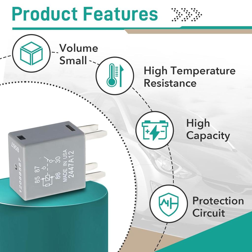 4 Pcs 12088567 8567 Automotive Relay - 12VDC 30A 4-Pin, High-Performance Automotive Relay 12088567 Fit For Buick, Cadillac, Chevrolet, GMC - OEM