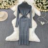 Gray Fashion Turtleneck Sweater Dress For Women New Autumn Winter Chic Long Sleeves A-Line Pullover Loose Knitted Dresses
