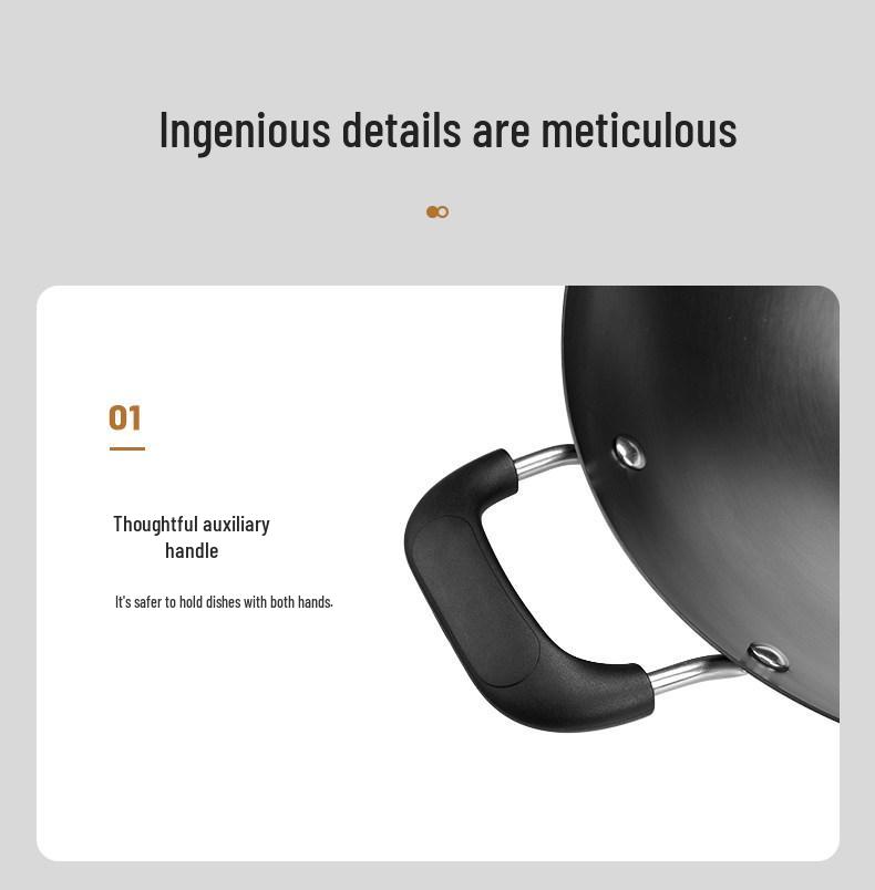 Supor Large Iron Round-Bottom Wok, No Coating, 32cm/34cm
