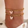 Fashion Small Fresh Butterfly Accessories, Double Geometric Animal Alloy Butterfly Pendant Anklet