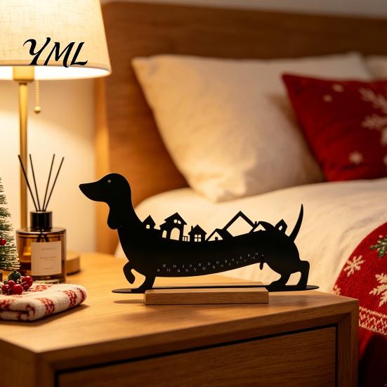 Holiday Home Decor 24?Day Christmas Countdown Dachshund Decor, Metal Silhouette Advent Calendar Ornament, Funny Tabletop Decoration with Wooden