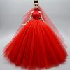 Red High Neck Fashion Wedding Dress For Barbie Doll Outfits Princess Evening Party Gown Long Dresses Doll Clothes & Veil 1/6 Toy