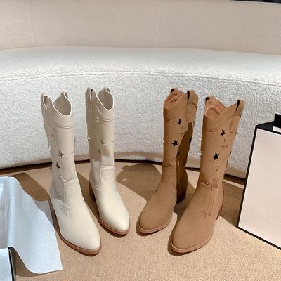 Ретро-ковбойские сапоги для женщин, весна и осень, новые сапоги XINGX, толстые каблуки, средние сапоги, остроносые женские