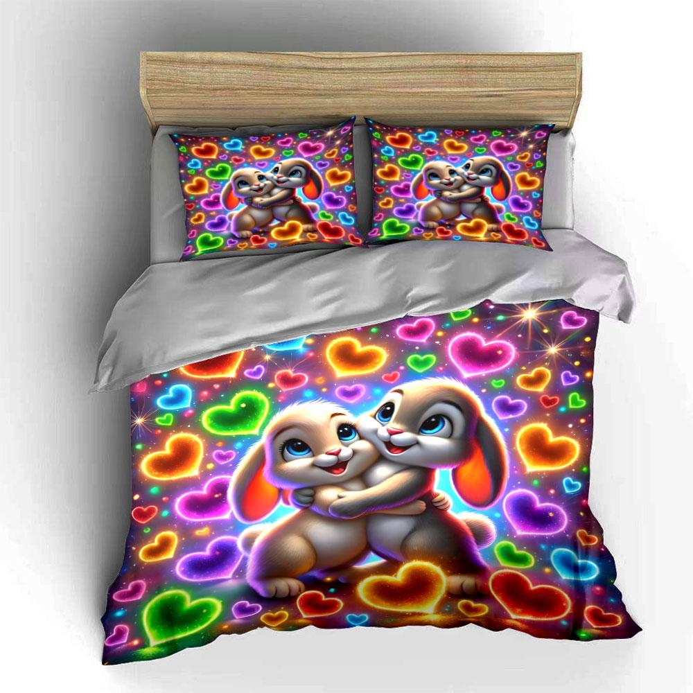Colorful Bunny Love Set Multiple sizes kid's and adults' bedroom Exquisite 3PC bedding set, gift