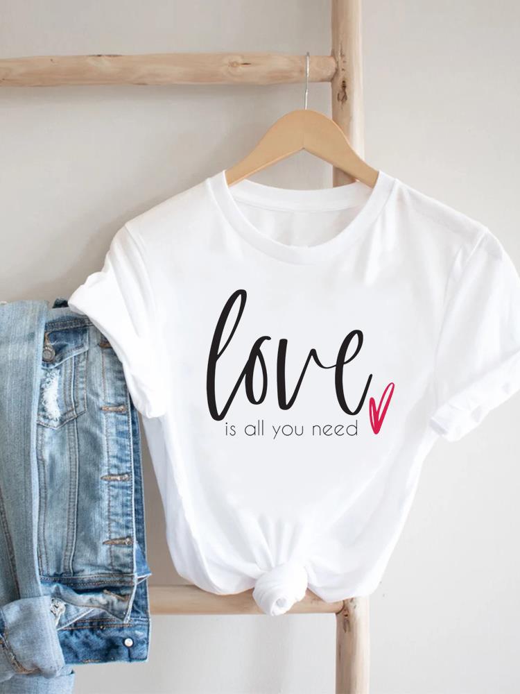 (Asian Size) Tee Top Women Love Letter Style Cute Clothing T Shirt Woman Print Fashion Female Short Sleeve Graphic T-shirts