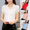 Летняя футболка с коротким рукавом и V-образным вырезом, модная однотонная шифоновая женская блузка-топ