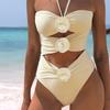 High Waist Bathing Suit Ladies Bride One Piece Swimsuit Women  Halter Swimwear Bikini Push Up High Leg Beach Wear