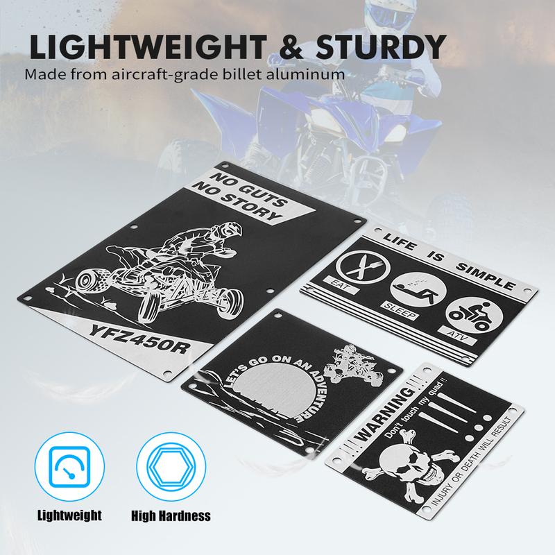 For YFZ450 Fender Warning Tags Plates Badges ATV Sticker 5052-Aluminum For Yamaha YFZ450R 2009-2024 YFZ 450 2010 2011 2012 2013