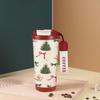Christmas Tree Print Insulated Cup Xmas Thermal Water Bottle  for Office Workers