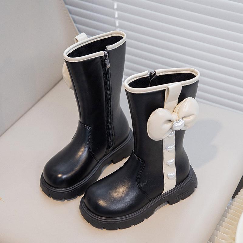 Новые низкие кожаные ботинки на мягкой подошве для девочек, ботильоны с бантом