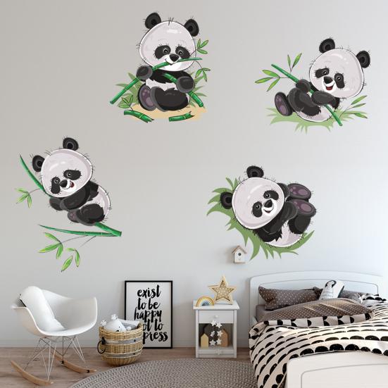 Stickers Cute Cartoon Panda Eat Bamboo PVC Decals DIY Decoration Removable Living Room Bedroom Background Stickers Home