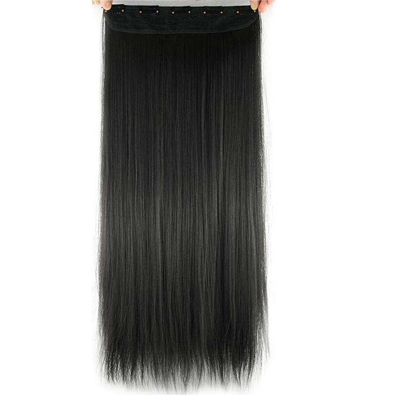 MERISIHAIR Women Long Straight Hair Extensions Wig 5 Clips Head Hairpieces Synthetic Fiber Natural Black Grey Ombre Color