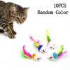 10PCS Cat Mouse Toy Cat Feather Tail Mice Toys Interactive Plush Pet Cat-Toy Random