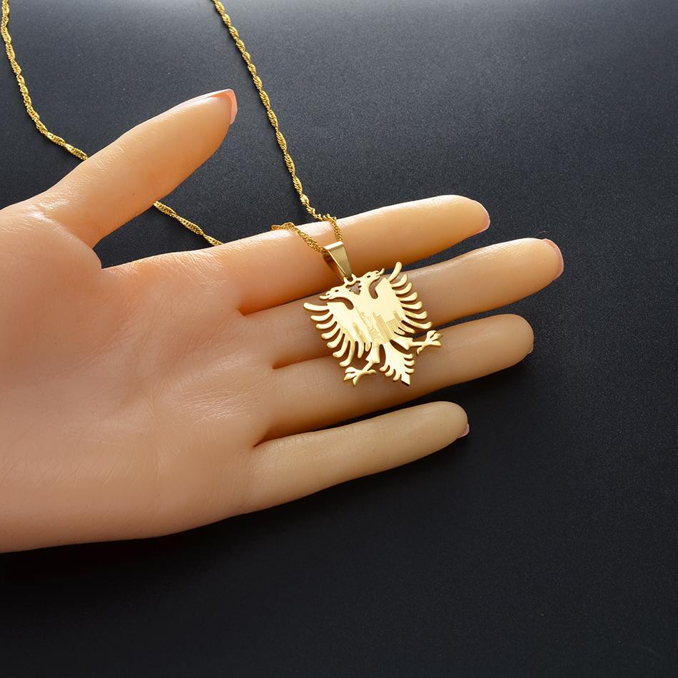 Anniyo Albania Eagle Pendant Necklaces Gold Color/Silver Color Jewelry for Women Girls #145921