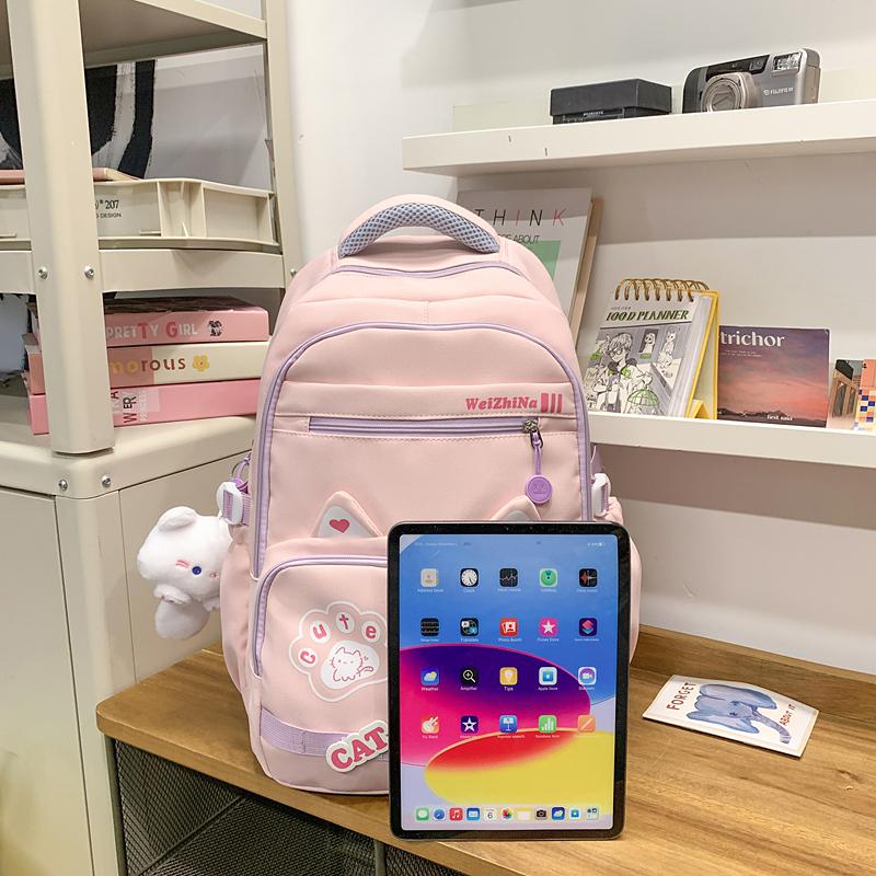 Школьный рюкзак для средней школы, женский, легкий, рюкзак с рисунком кота, большой емкости