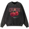 Fresh Red Cherries Printing Girl Vintage Washed Cotton Sweatshirt Pullover Fashion Oversize Hoody Thin Style Tops
