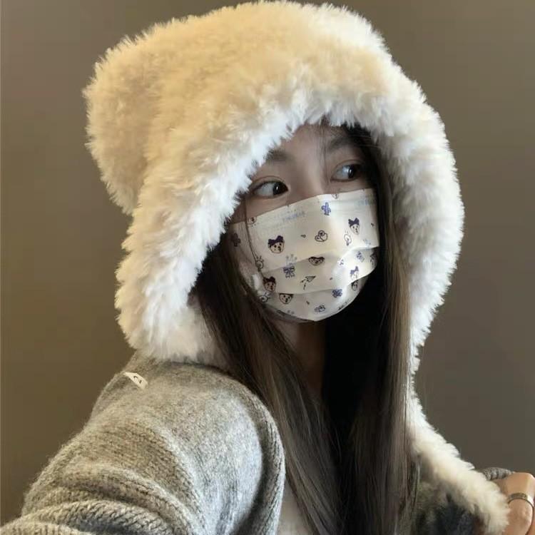 Зимняя шапка симпатичная утолщенная пушистая шапка с медвежьими ушками кошачьи ушки теплая на шнуровке теплая шапка