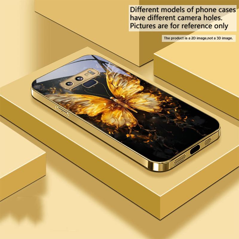 Теплая бабочка с пламенем для Samsung A 01 52S A04 A05S A10 A12 13 22 23 24 36 42 M02 Note 10 20Ultra 8 9 Золотой стеклянный чехол для телефона