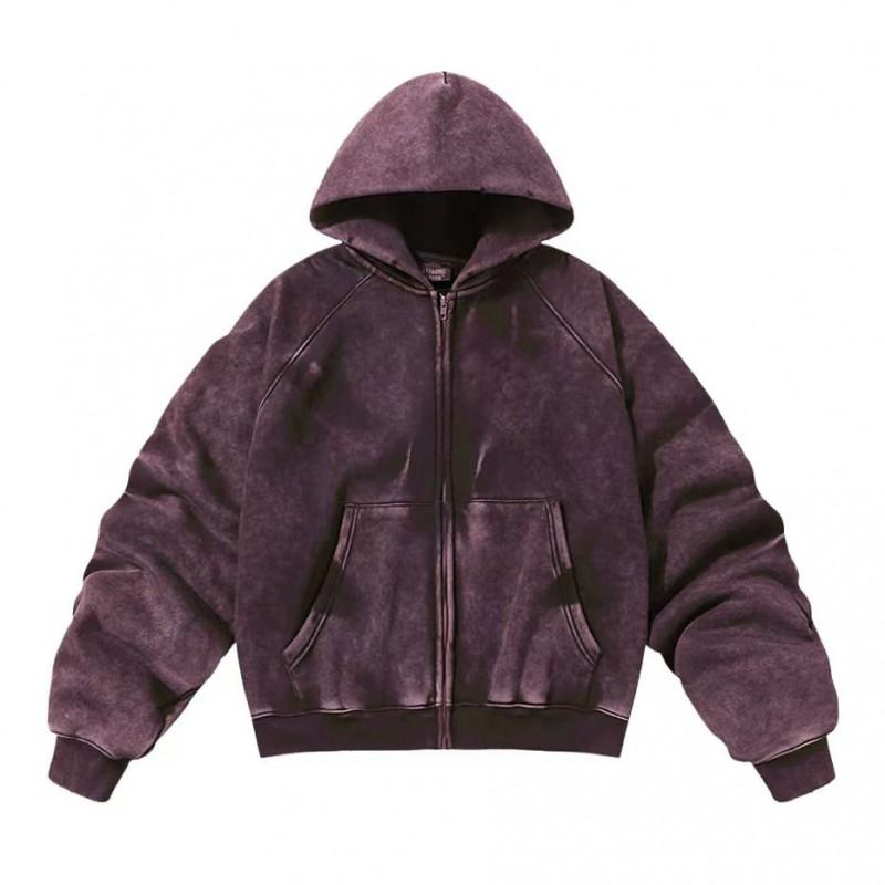 Unisex Oversized Hooded Zip-Up Sweatshirt With Ruched Detail Cotton Long Sleeve Streetwear Fall