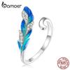 925 Sterling Silver Dazzling Blue Feather Open Ring Pave Setting CZ for Women Birthday Gift Chic Fine Jewerly