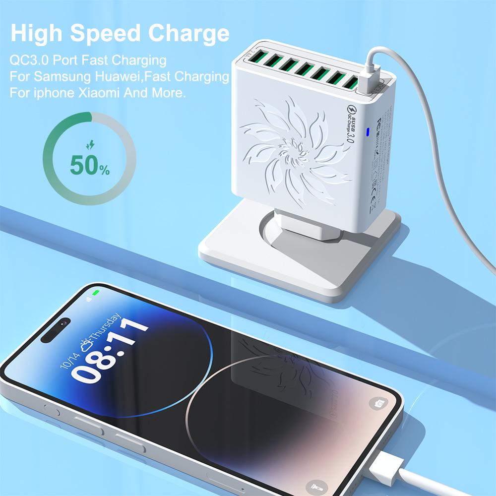 30 Вт QC3.0 Цветной Цветок 8-портовое USB Быстрое Зарядное Устройство для Стандартов США, ЕС, Кореи
