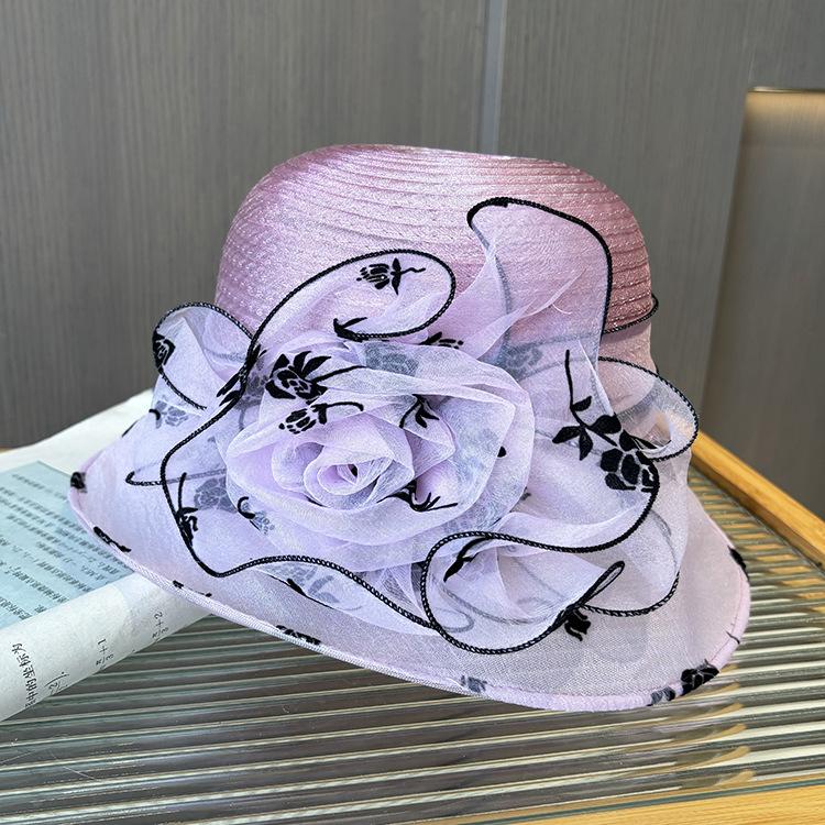 Eugen yarn sun hat women's elegant temperament flower pot hat spring and summer face small UV protection sun hat