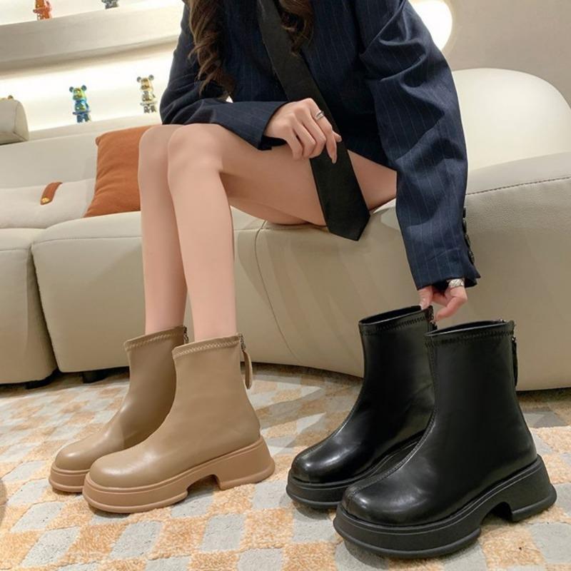 Массивные женские современные короткие ботинки, модные туфли на платформе с молнией сзади, осенне-зимние женские ботильоны на квадратном каблуке