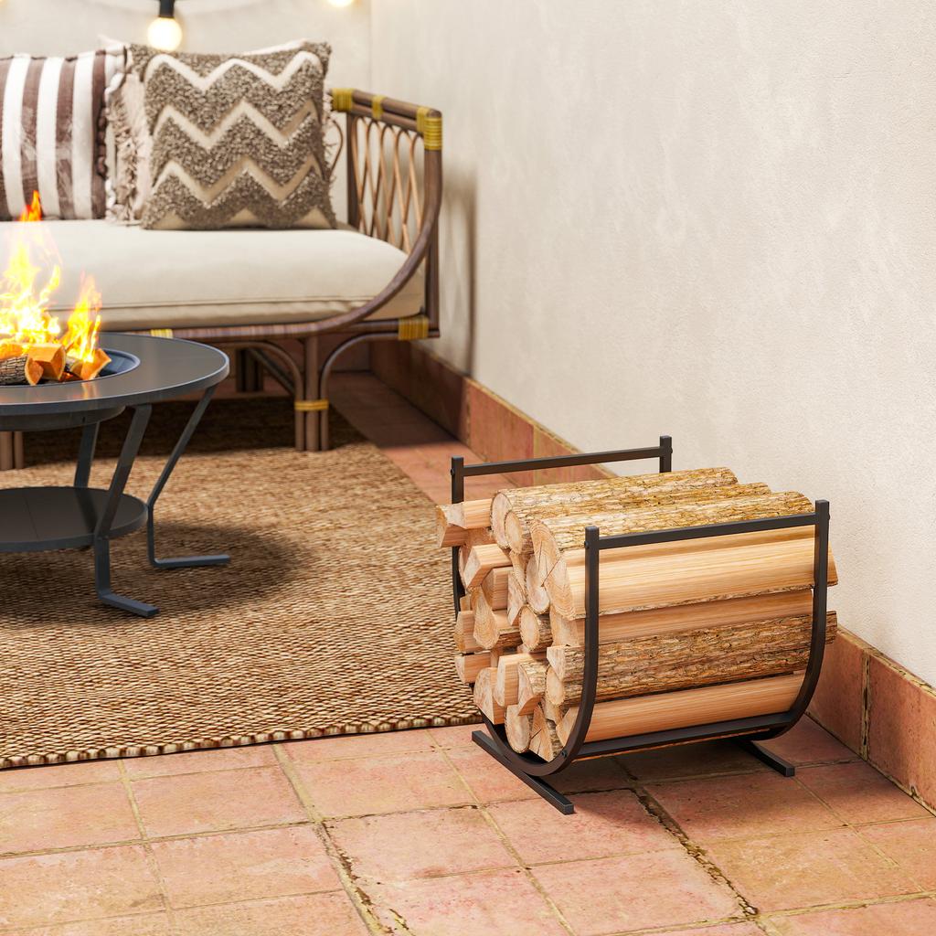 Range Bûches Porte Buche De Cheminee Incurve Robust Pour Interieur Et Exterieur Cadre En Metal 43 X 33 X 38 Cm Noir