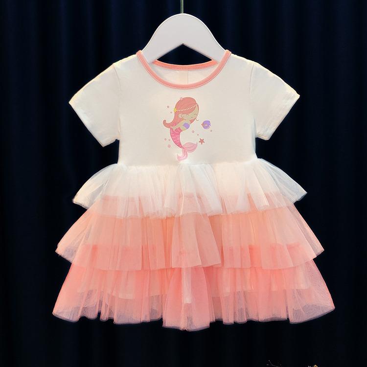 Летнее платье принцессы из сетки в корейском стиле пэчворк радужной расцветки для девочек 2025