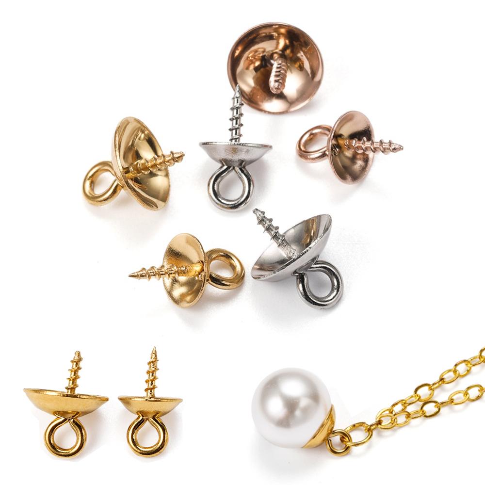 30pcs Gold Color Stainless Steel Screw Eye Pins Bail Top Drilled Beads End Caps Pendant Charms Connectors for DIY Jewelry Making
