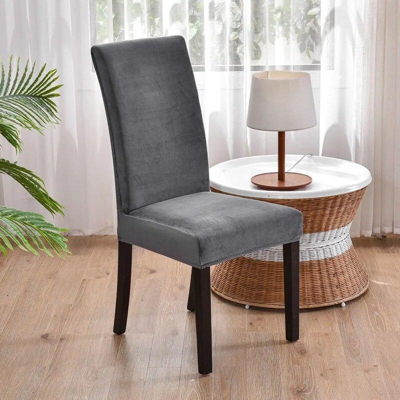 Чехол на обеденный стул, мягкий теплый бархатный чехол из спандекса для кухонного сиденья, сплошной цвет, короткие плюшевые чехлы на стулья, защита для дома